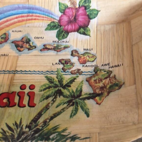 Hawaiian 🌺 Islands 🏝 Handpainted Palm 🌴 Frond Plate 70s vibrant retro vibe - Picture 12 of 17